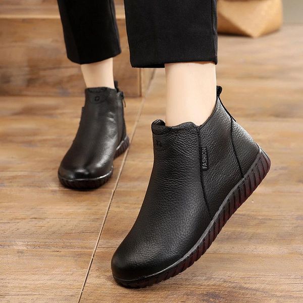 

boots 2021 fashion women comfort winter shoes female genuine leather ankle warm fur, Black