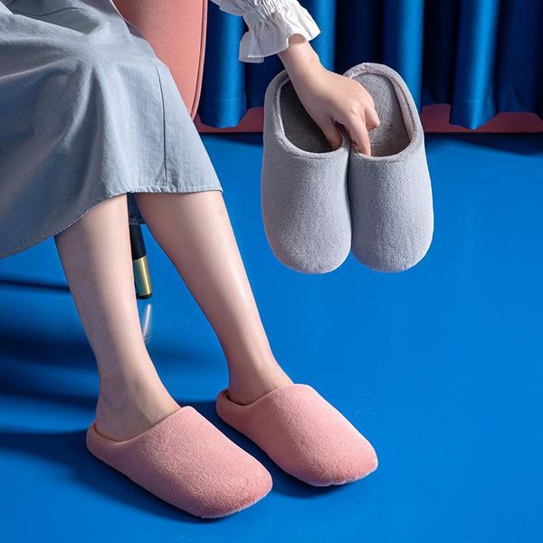 

sandals winter warm cotton slippers women men home shoes simple non-slip indoor slides corduroy couple slipper bedroom female, Black