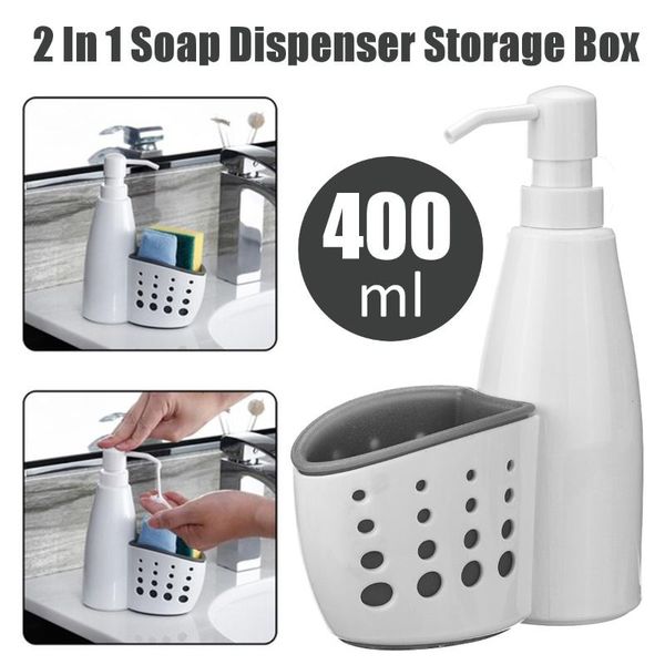 

liquid soap dispenser 2 in 1 storage box detergent bottle sponge drainboard holder for bathroom kitchen 400ml