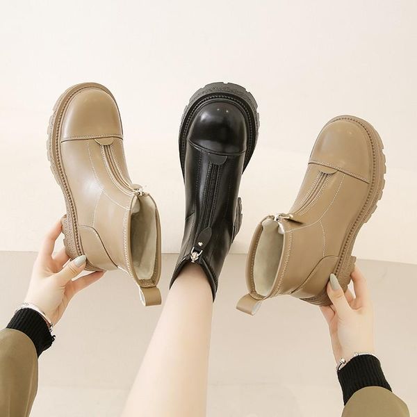 

boots thick-soled women's spring and autumn british style 021 soft leather tide white booties joker, Black