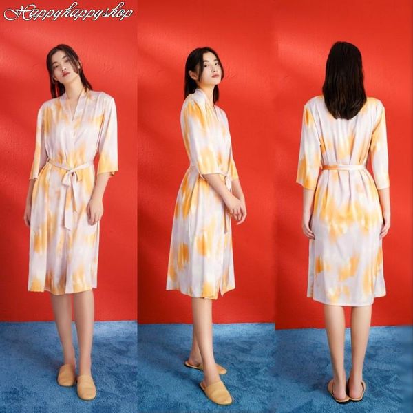 

tie-dyed kimono style lace up robe women elegant bathrobe nightgown sleepdress female casual loose pajamas dresses homewear women's sle, Black;red