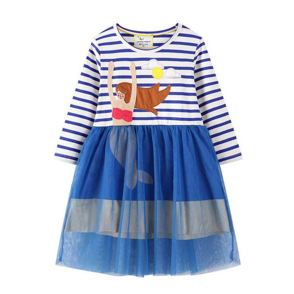

jumping meters arrival applique mesh princess dress for autumn spring baby cotton clothes fashion kids party dresses 210529, Red;yellow