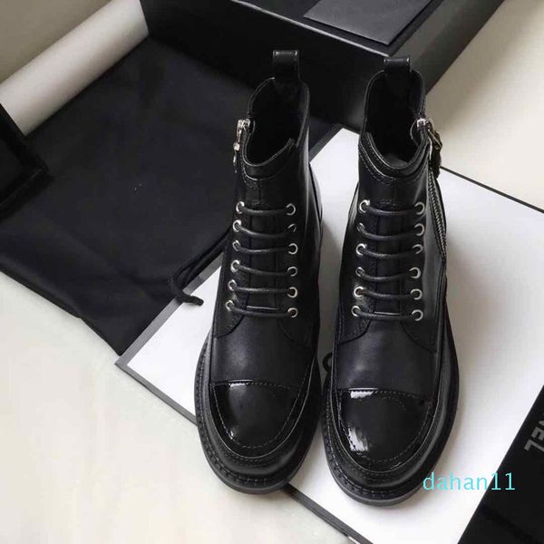 

new women designer martin boots real leather round toe lace-up designer ankle booties platform sole size 35-40, Black
