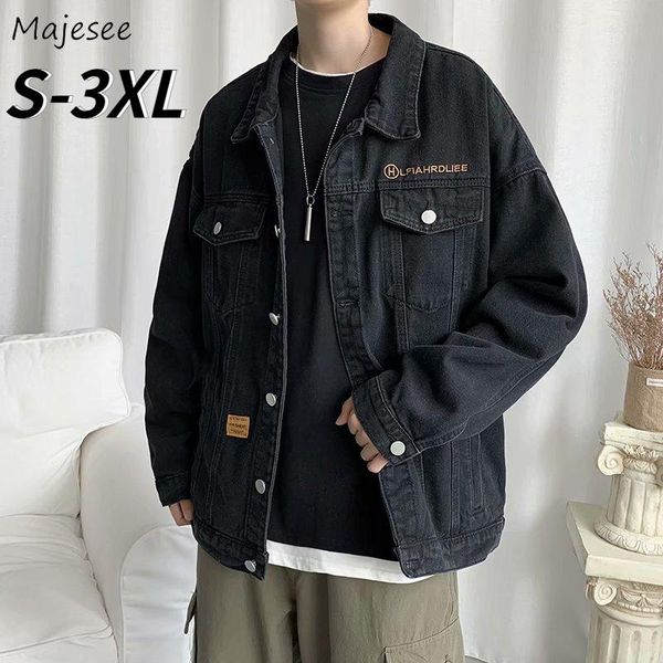 

men's jackets men plus size 3xl baggy denim jacket hip- safari ins trendy letter multi-pockets harajuku street wear retro outwear, Black;brown