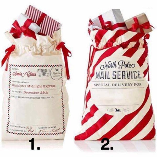 

christmas decorations 10 pcs santa sack gift bags red stripe drawstring canvas candy bag bauble ornaments xmas year supplies