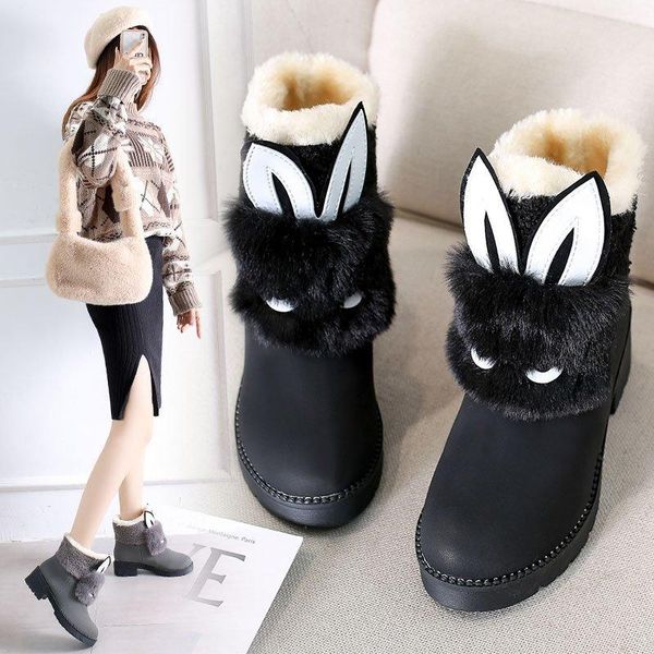 

boots 2021 snow female winter korean version of the wild plus velvet tube student waterproof warm non-slip women's cotton, Black