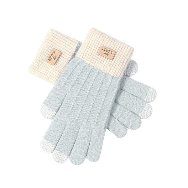 

five fingers gloves casual women cute play mobile phone warm soft cotton winter knitting protecting hands simple female wrist mittens, Blue;gray