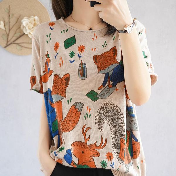 

summer women's tees loose o-neck short sleeve 100% cotton knitted female pullover cool casual clothes jumpers thin t-shirt, White