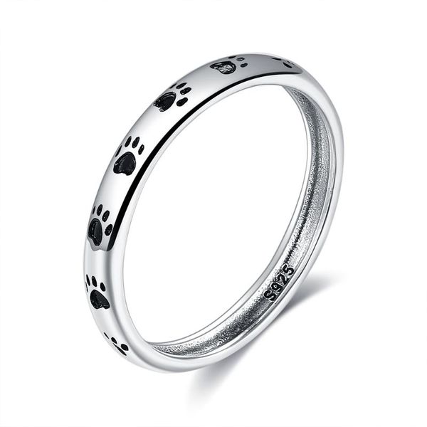 

cluster rings zemior 925 sterling silver stackable cute cat footprints finger for women wedding ring fine jewelry valentine's day gift, Golden;silver