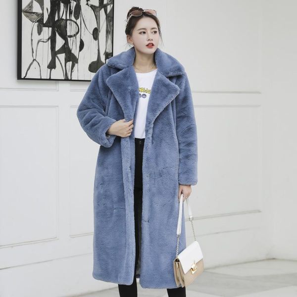 

women's fur & faux quality coat luxury long loose lapel thick warm plus size female plush coats winter women high, Black