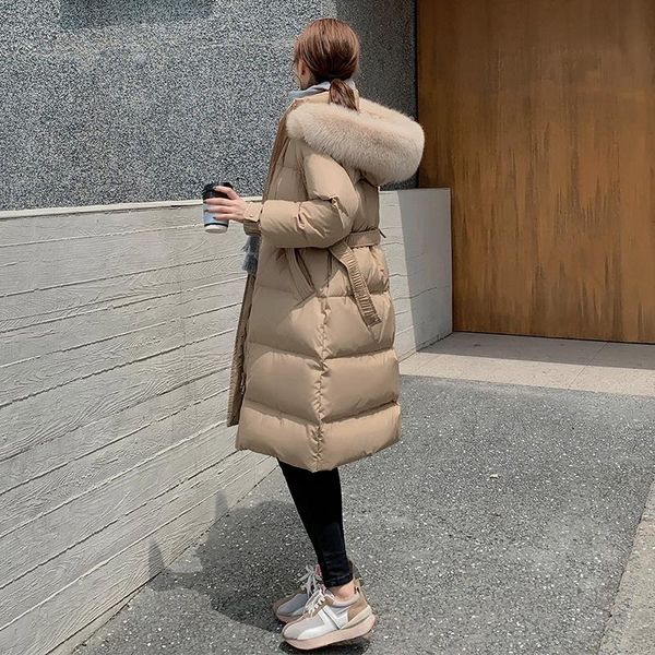 

women's down & parkas 2021 winter women jacket slim long warm white duck coat female real fur collar clothing doudoune wpy4639, Black