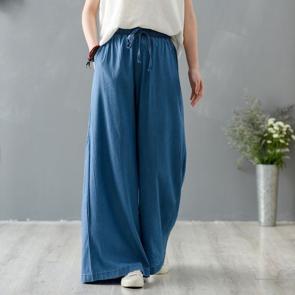 

johnature spring denim pants women solid color trouser loose plus size high waist women's casual wide leg pants 210521, White;black