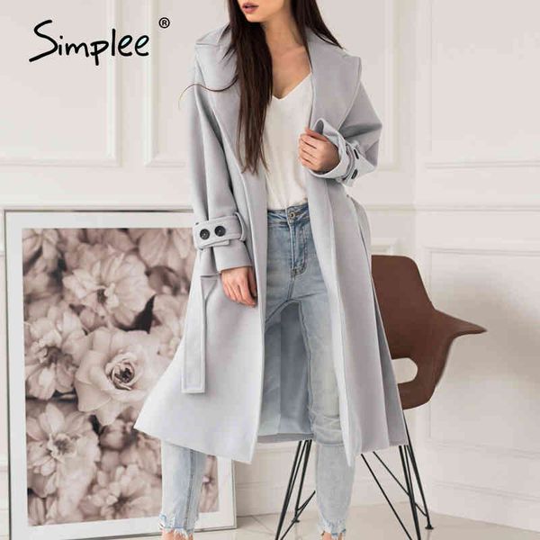 

elegant light grey autumn winter female long office ladies wool blend overcoat causal pocket fashion coat jacket 210414, Black