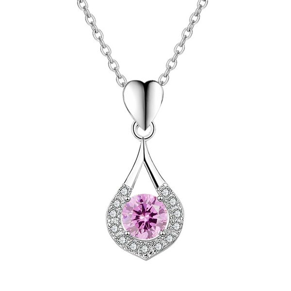 

925 sterling silver geometric water drop necklace 1ct white/pink shiny zircon female simple clavicle chain fashion temperament pendant jewel