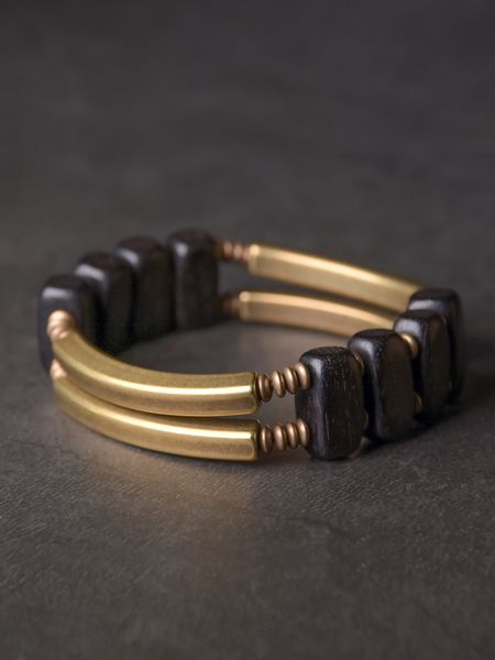 

curly tailed black sandalwood mixed with brass bracelet men's fashion couple personality metal jewelry women, Golden;silver