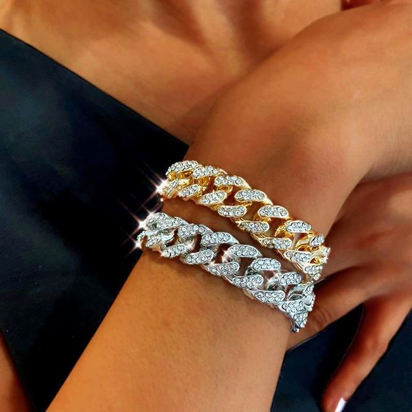 

link, chain yaonuan fashion jewelry for women wide bracelet pave setting crystal glisten golden 2021 trendy cool accessories, Black