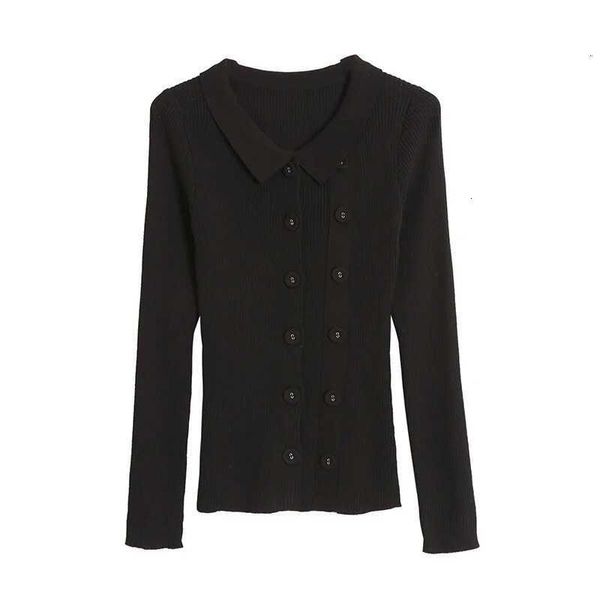 

women's knits & tees vintage turn down collar double breasted buttons cardigan french style lapel long sleeve knitting sweate 6tzy, White