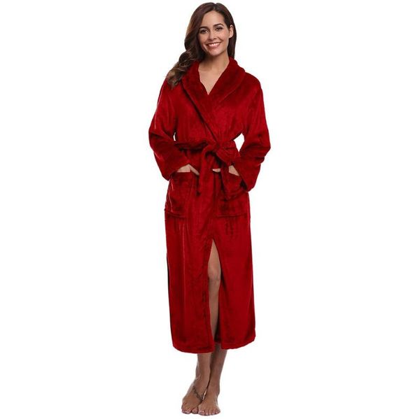 

women's sleepwear winter warm lady coral fleece robe soft kimono gown thick bathrobe homewear flannel nightwear loose nightdress, Black;red