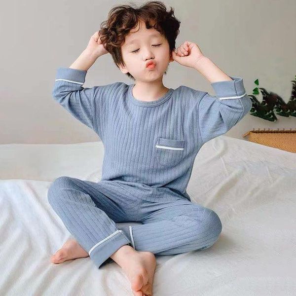 

pajamas 1-6 year boys girls long sleeve set solid cotton autumn cute toddler pajama kids sleepwear children clothes pjs homewear, Blue;red
