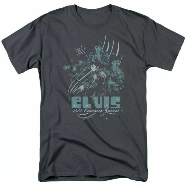 

elvis presley 68 leather t shirt mens licensed the king tee charcoal, White;black