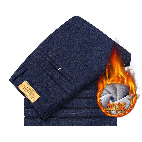 

men's pants 2021 winter plus velvet casual men cotton slim fit chinos fashion trousers male brand clothing size warm, Black
