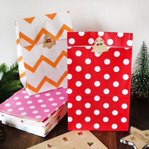 Embrulho de presente 30 conjuntos de doces de doces de Natal sacolas de papel com adesivos Caixa de embalagem de convidados de Natal