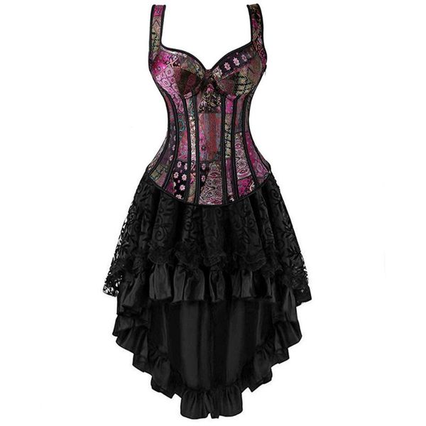 

bustiers & corsets zipper shoulder straps overbust corset bustier dress skirt set flower fancy costume gothic corselet women vintage li, Black;white