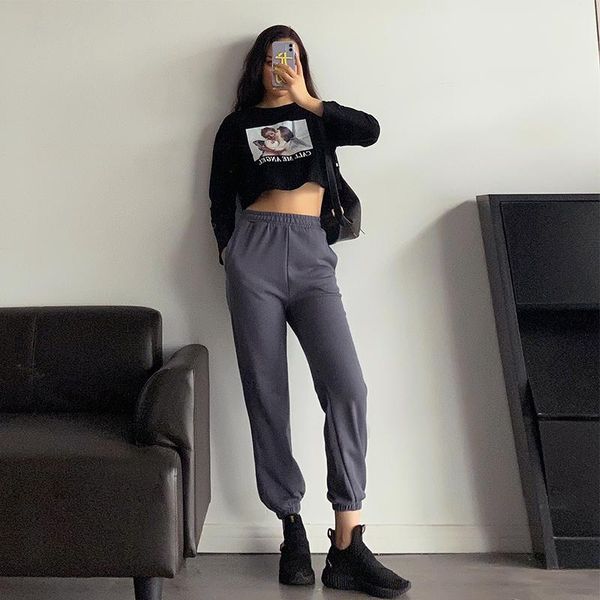 

europe white sports pants women's summer thin loose ankle-binding casual long harem ins trendy s3r & capris, Black;white