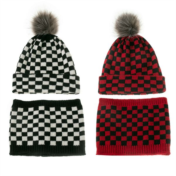 

fashion plaid knitted hats children wool cute baby hat scarves set, Blue;gray