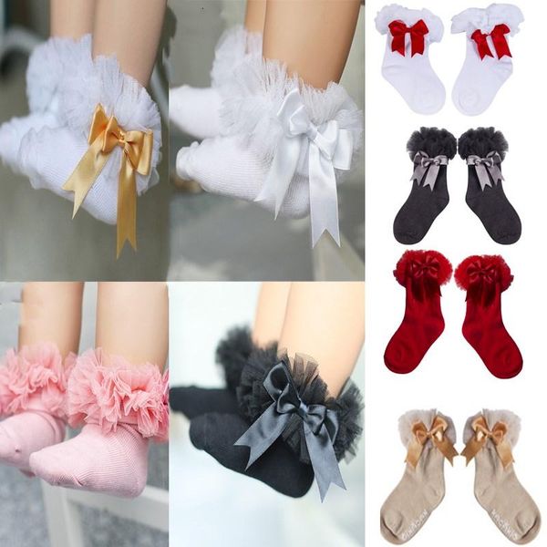 

toddler kids baby girls sock solid ruffled bowknot decor socks, Pink;yellow