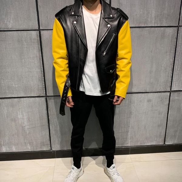 

men's leather & faux man male jacket fashion real coat, Black