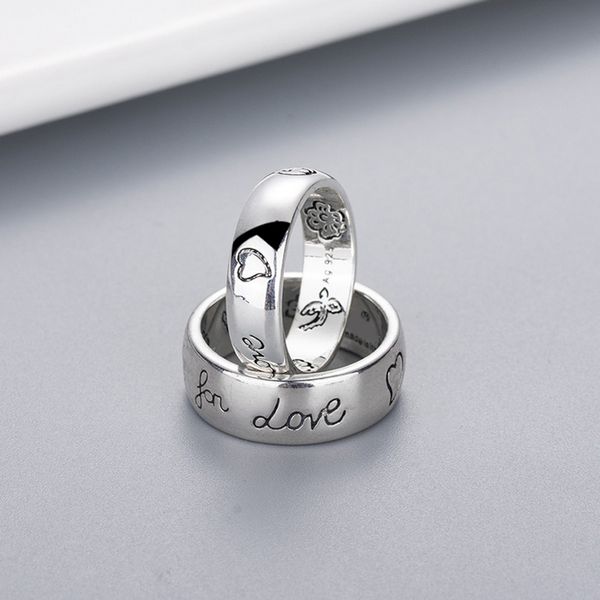 

women girl flower bird pattern ring with stamp blind for love letter ring gift for love couple jewelry, Silver