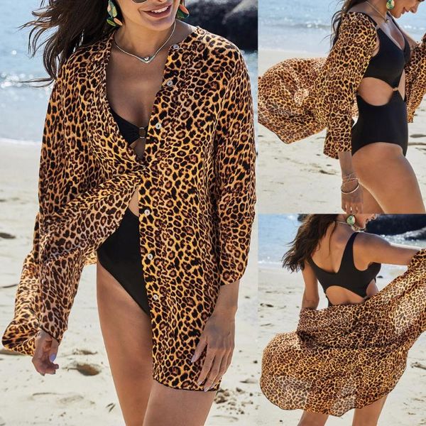 

women's swimwear 2021 cover-ups summer women beach wear brown tunic dress bikini bath sarong wrap skirt swimsuit cover up leopard print, White;black