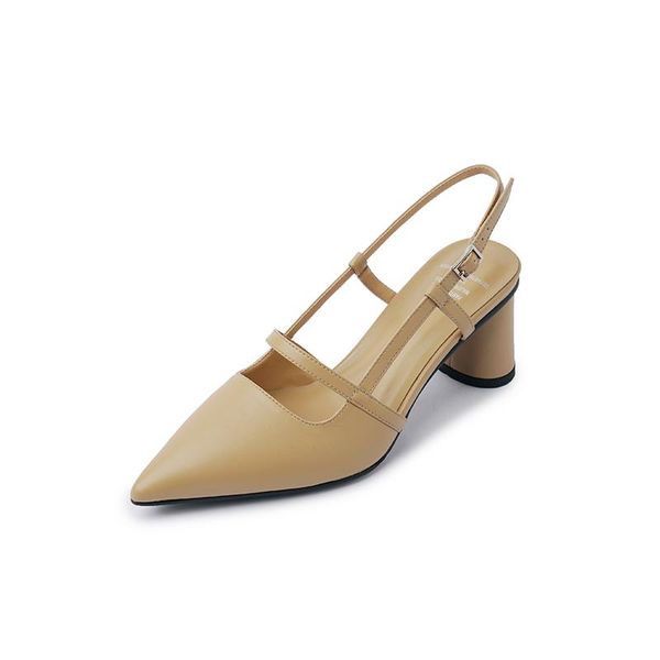 

sandals ladies summer style french temperament mid-heel pointed high-heeled baotou banquet wedding shoes, Black