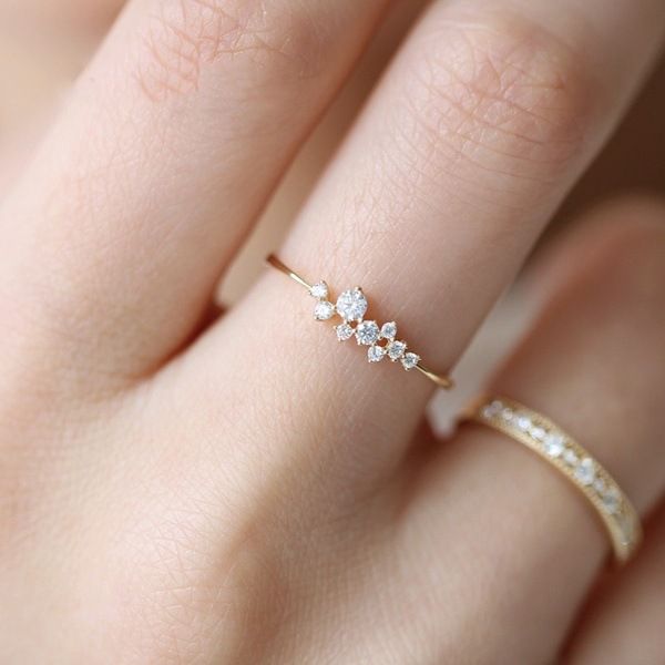 Anel para mulheres senhora mini cúbico zircônia dedo anéis de ouro luz de ouro / cor de prata jóias de moda kcr088