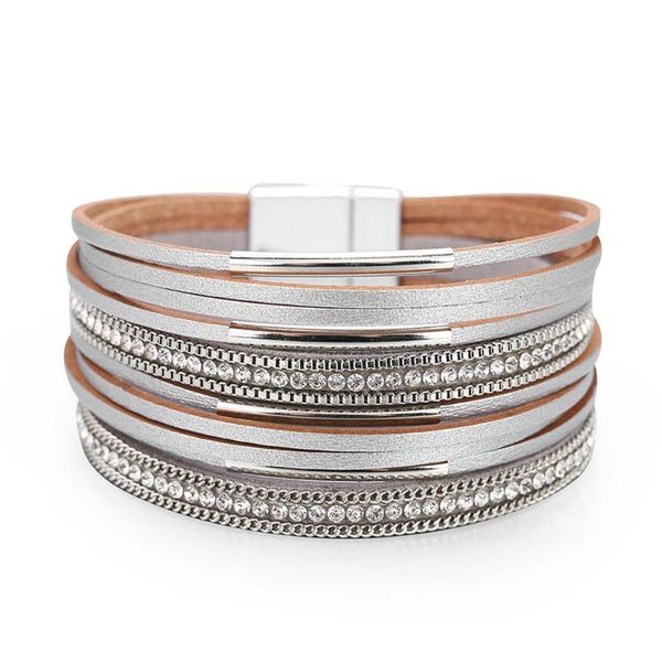 

charm bracelets fashion matching minimalist ol style width leather bracelet for women bohemian multi-layer ladies ethnic beads, Golden;silver