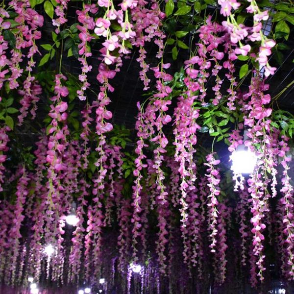 

12pcs/lot wedding decor artificial silk wisteria flower vines hanging rattan bride flowers garland for home garden el decorative & wreaths