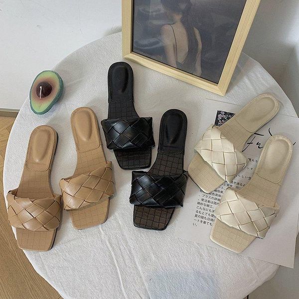 

sandals and slippers women's summer flat bottom fashion shoes half drag thick-soled woven muller all-match, Black