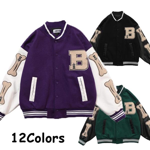 

men's hoodies & sweatshirts harajuku bomber jackets couple single-breasted loose baseball jacket varsity hiphop streetwear stitching un, Black