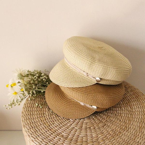 

girls kids hats 2021 fashion summer girl baby straw breathable caps children fancy berets accessories holiday hat &, Yellow