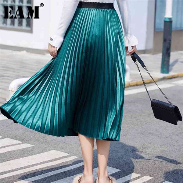 

[eam] high elastic waist brief multicolor pleated elegant long half-body skirt women fashion tide new spring autumn 1x123 210412, Black