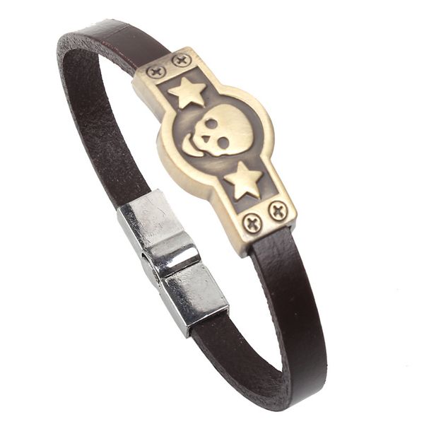 

yiwu qinuo punk jewelry skull cowhide boutique bracelet, Golden;silver