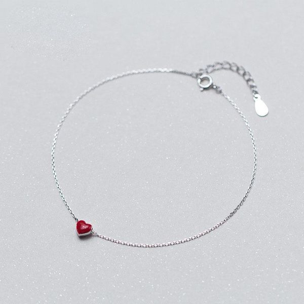 

anklets cute red heart 925 sterling silver anklet girl, Red;blue