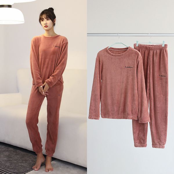 

2021women winter pajamas set thick warm flannel homewear winter lounge wear female flannel pajamas home pants warm home clothes suit, Black;red