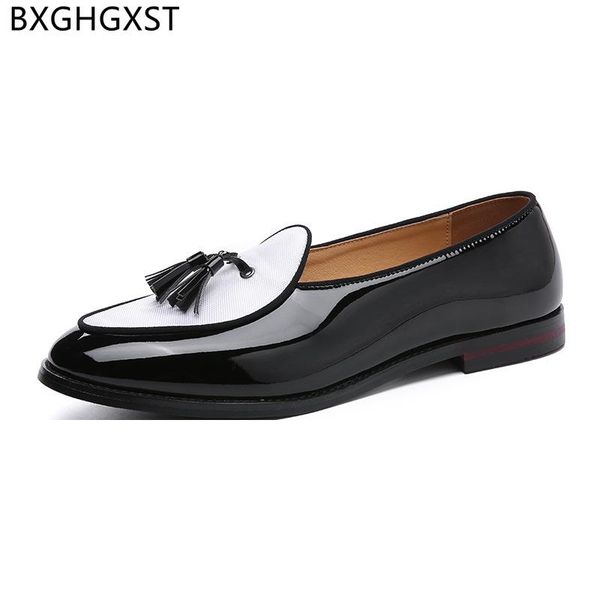 

patent leather italian mens dress shoes loafers formal suit men slip on oxford business for wedding scarpe, Black