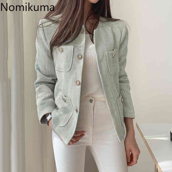 

nomikuma elegant o neck jackets women ropa mujer solid color long sleeve temperament coats ladies korean chic outerwear 3c964 210514, Black;brown