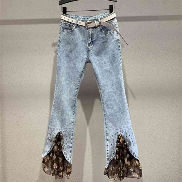 

women's jeans jeans cut up, spring line , tight, floral embroidered print, girls'jeans zhtt, Blue