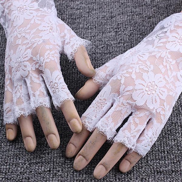 

sports gloves lace half finger summer sun protection screen goth party dressy women lady mittens, Black