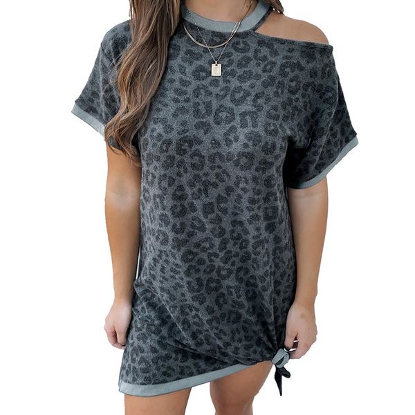 

women summer women's leopard off shoulder casual short sleeve t-shirt skirt, White