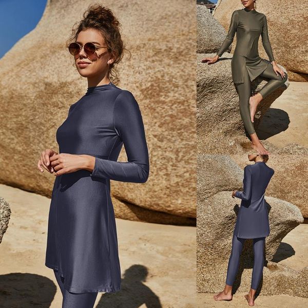

swim wear women muslim swimsuit swimwear two-piece set moslem muslem maillot de bain femme plus size whole black long sleeve dress